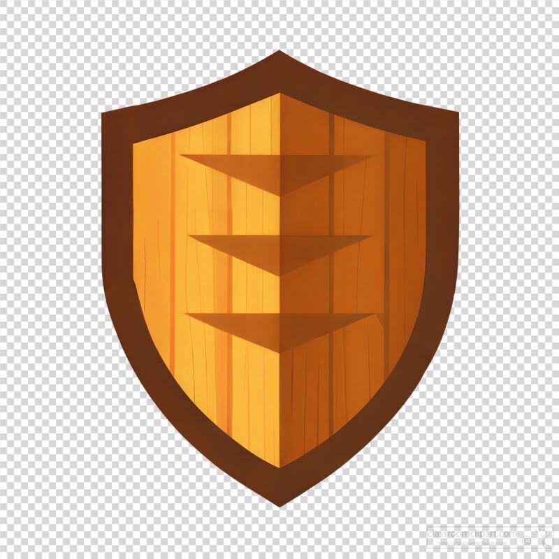 A stylized wooden shield with three raised sections is displayed against a textured wood background. The design emphasizes simplicity and strength, capturing a natural aesthetic.