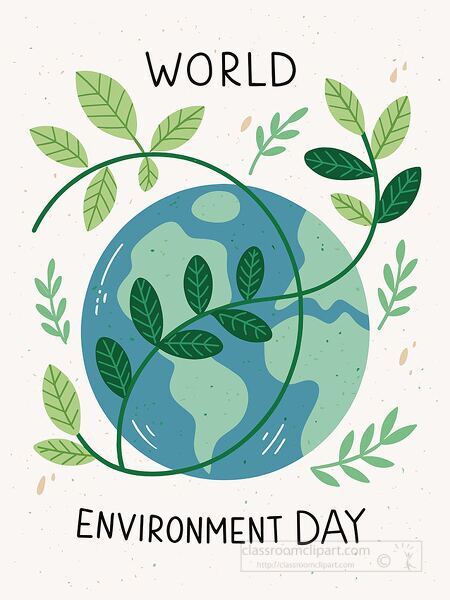 Educational illustration of earth surrounded by plants for world environment day environmental science and classroom activities