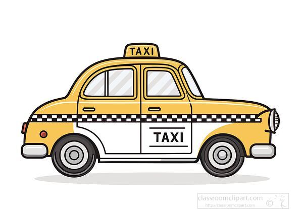 vector clipart of a yellow taxi car with black and white checkered stripe classic cab design perfect for city transport concepts