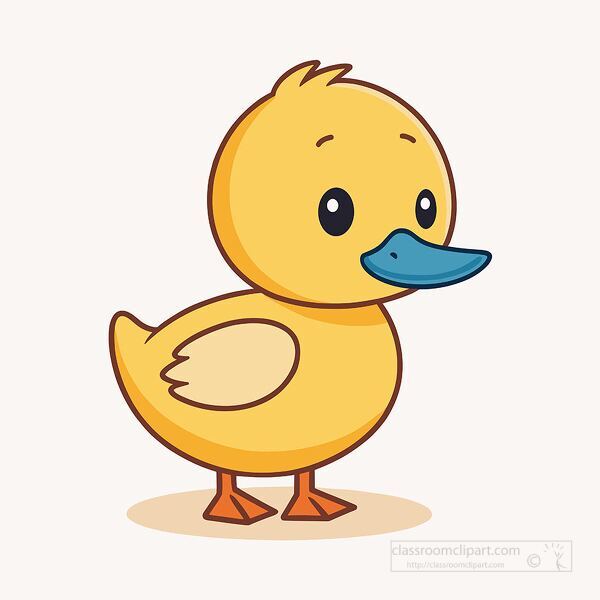 cartoon duck with yellow feathers and blue beak standing on a light background