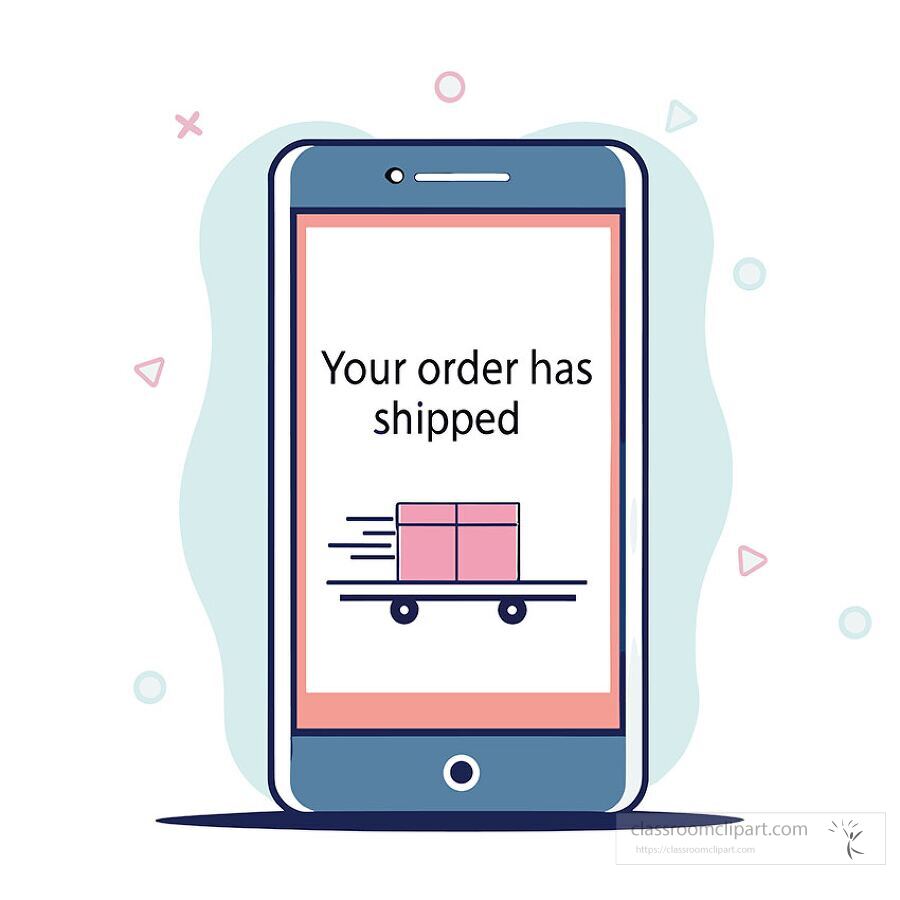 illustration of a smartphone screen displaying your order has shipped message with a delivery icon