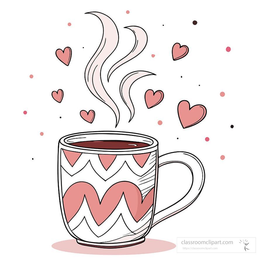 coffee, mug, heart, zigzag, valentine, drink, cup, hot beverage, love, illustration