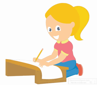 Education School Animated Clipart girl at desk writing 