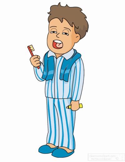 Health Clipart - boy-waking-up-brushing-teeth-animated - Classroom Clipart