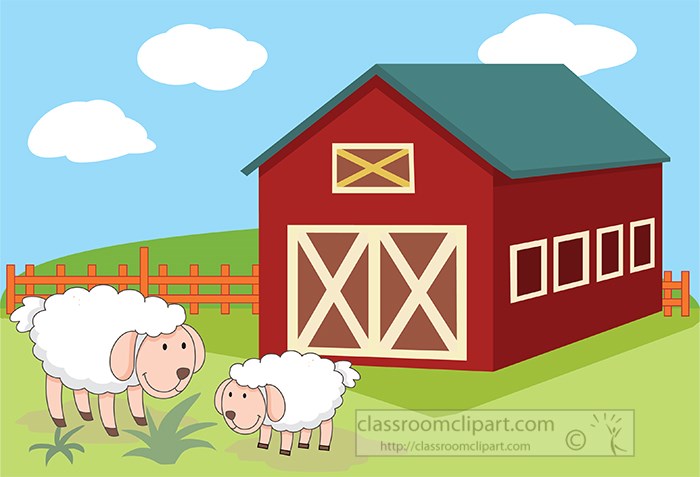 two-sheep-eating-near-red-barn-clipart.jpg