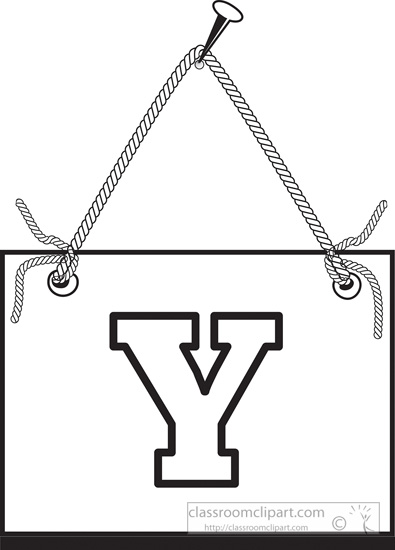 Black White Clipart Letter Y Hanging On Board Classroom Clipart