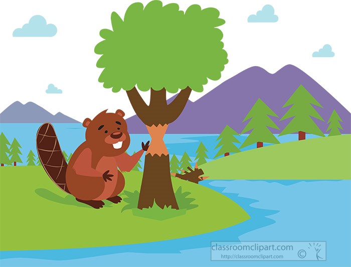 beaver-stands-near-tree-with-teeth-chew-marks-along-river-clipart.jpg