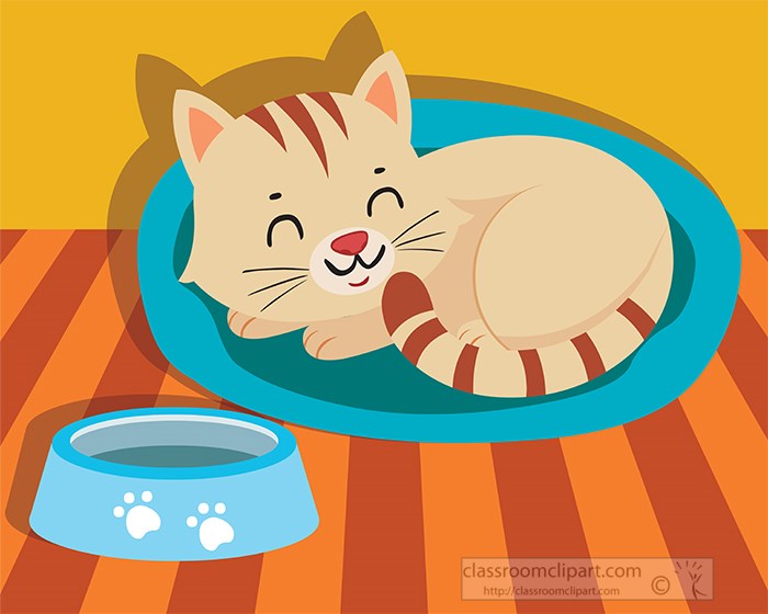 cute-cuddly-cat-curled-up-sleeping-in-bed-with-food-bowl-nearby-clipart.jpg