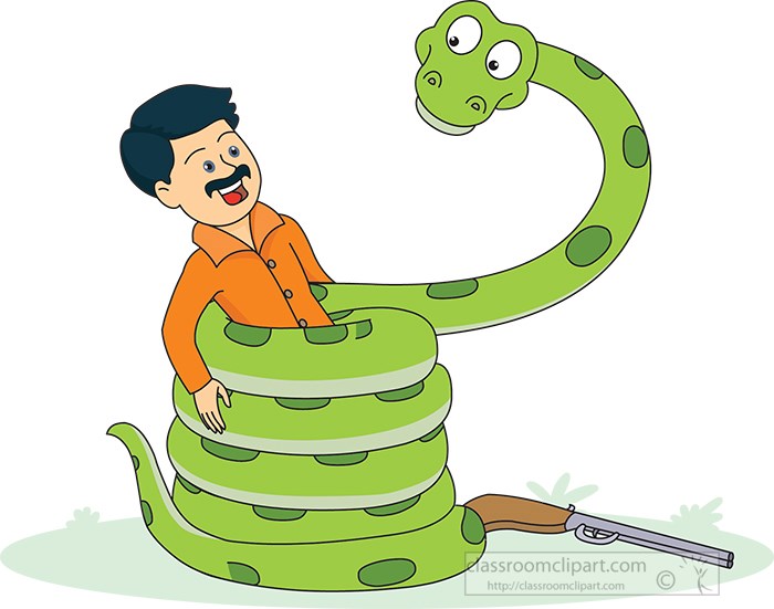 Snake Clipart Clipart - cartoon-style-anaconda-snake-catches-hunter-clipart  - Classroom Clipart