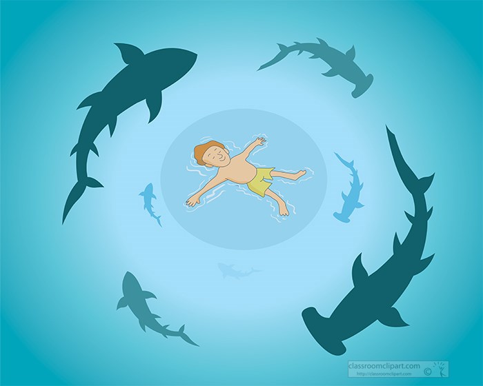man-swimming-in-ocean-unaware-of-surrounding-sharks-clipart.jpg
