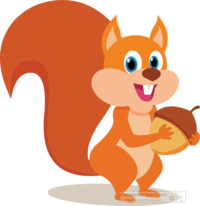 Squirrel Clipart Clipart - smiling-cartoon-squirrel-character-holding-nut- clipart - Classroom Clipart