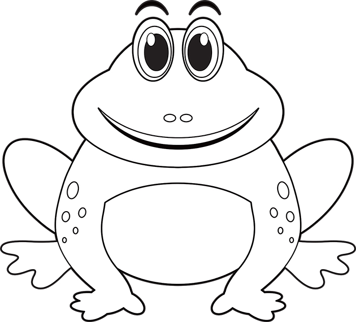 Animals Black and White Outline Clipart - cartoon -style-big-eyed-frog-black-white-outline-clipart - Classroom Clipart