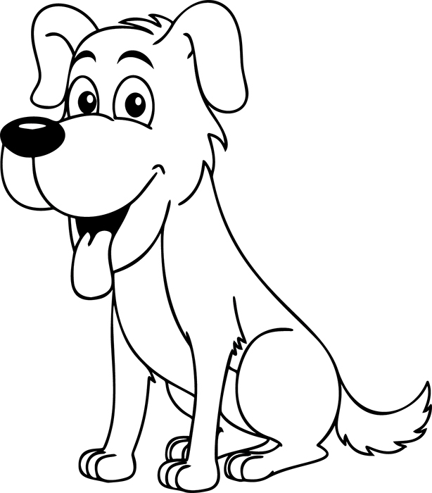 Animals Black and White Outline Clipart - cartoon-style-happy-dog-with