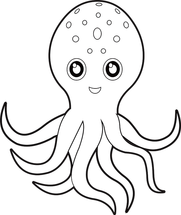 Animals Black and White Outline Clipart - cute-cartoon-style-octopus -black-white-outline-cliparta - Classroom Clipart