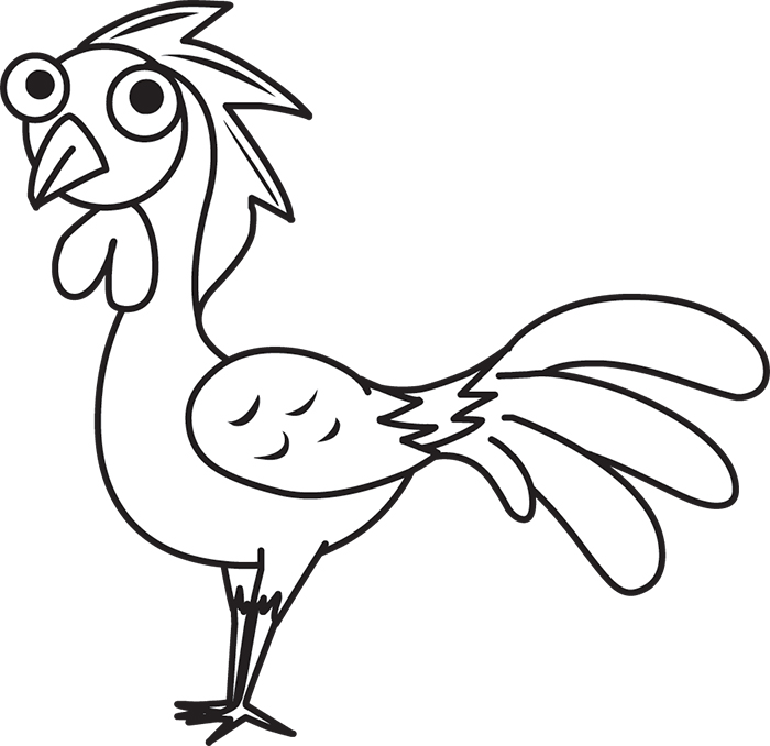 Animals Black and White Outline Clipart - cute-chicken-cartoon-animal-outline-16a  - Classroom Clipart