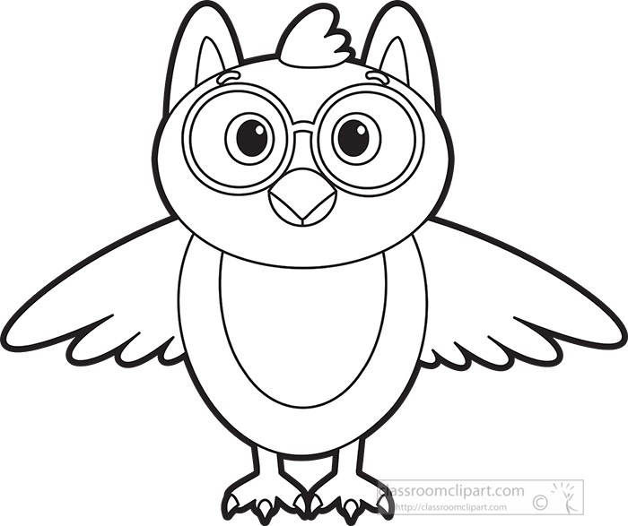 Animals Black and White Outline Clipart - cute-owl-cartoon-character-black-outline  - Classroom Clipart