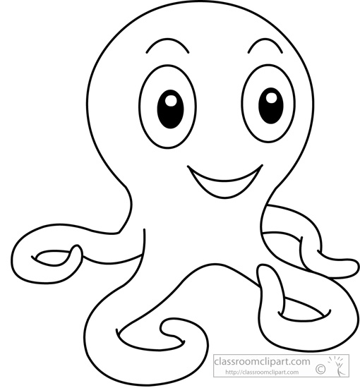 Animals Black and White Outline Clipart - octopus_cartoon_outline_clipart -  Classroom Clipart