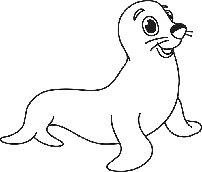 Animals Black and White Outline Clipart - seal-smiling-cartoon-black-white-outline-clipart  - Classroom Clipart