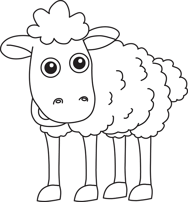 Animals Black and White Outline Clipart - sheep-cartoon-clipart-black-white-outline-clipart  - Classroom Clipart