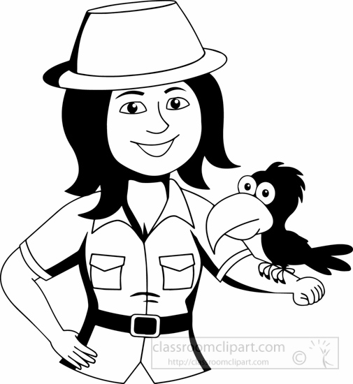 Cartoons Black and White Outline Clipart - black-white-zookeeper-woman ... Girl Cartoon Zoo Keeper