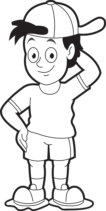 Children Black and White Outline Clipart - boy-wearing-backwards-hat-cartoon -style-outline-clipart - Classroom Clipart
