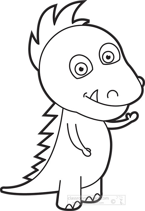 Dinosaurs Black and White Outline Clipart - cute-little-green-dinosour