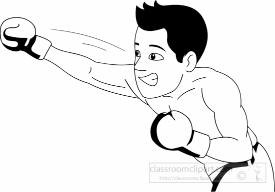 Sports Black and White Outline Clipart - black-white-boxing-man-punching-in-boxing-match-clipart  - Classroom Clipart
