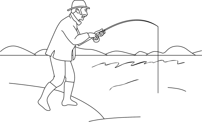 Sports Black and White Outline Clipart - man_fishing_lake_outline_01 -  Classroom Clipart