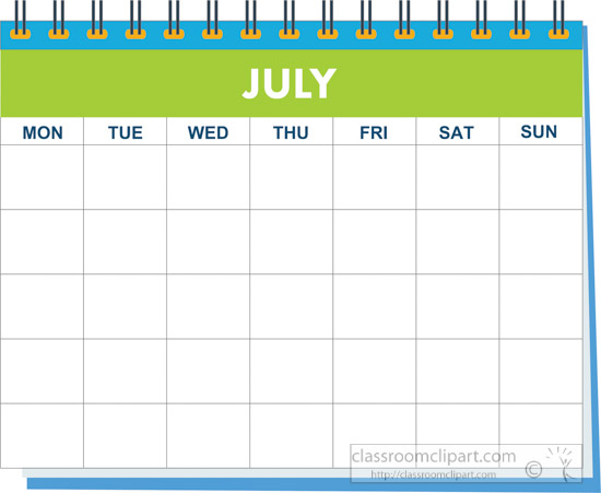 Calendar Clipart - month-spiral-july-calendar-clipart - Classroom Clipart