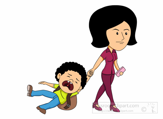 Cartoons Clipart - boy-crying-mother-taking-him-to-school-forcefully-back-to-school-clipart  - Classroom Clipart