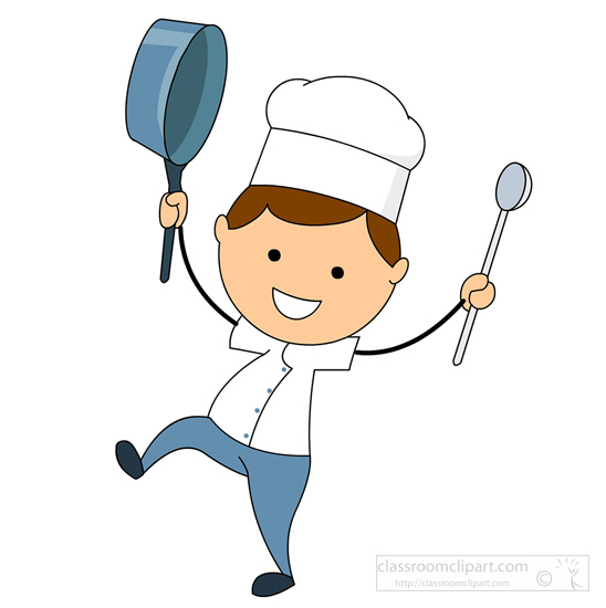 Cartoons : cartoon-style-chef-with-frying-pan-and-spoon : Classroom Clipart