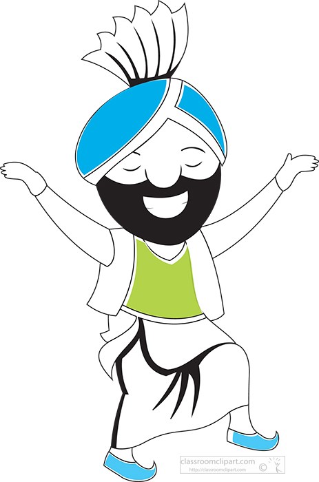 Dance Clipart - indian-punjabi-man-doing-treditional-bhangra-dance-india-color-outline-clipart  - Classroom Clipart