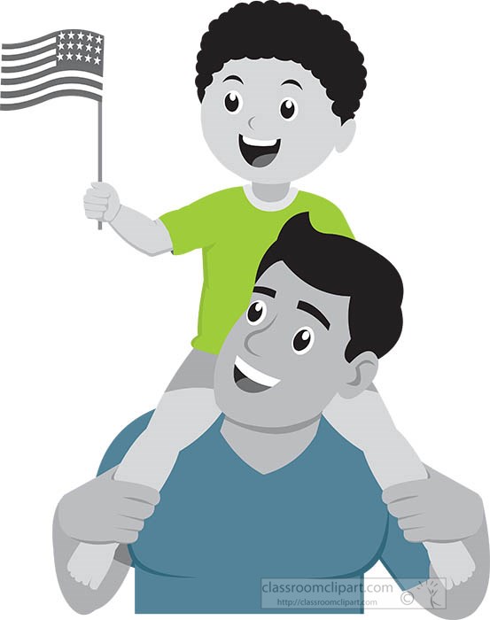 child-with-american-flag-on-his-fathers-shoulder-gray-color-clipart.jpg
