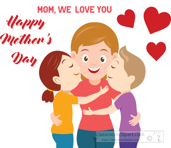 Mothers Day Clipart - daughter-son-kisses-mom-to-celebrate-mother's-day ...
