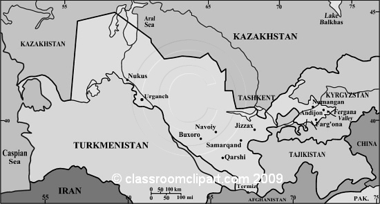 Gray Scale Maps Clipart Photo Image - Uzbekistan_map_7Rgr - Classroom