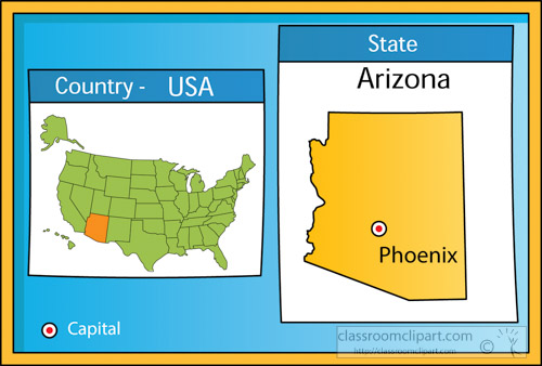 Phoenix Arizona On Us Map Us State Maps Clipart Photo Image - Phoenix-Arizona-2-State-Us-Map-With-Capital-Clipart  - Classroom Clipart