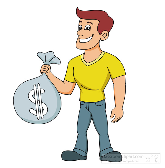 Man holding bag online of money