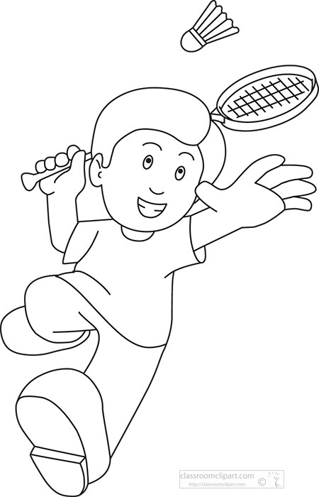 Badminton Clipart - cartoon-character-playing-badminton-black-outline -  Classroom Clipart