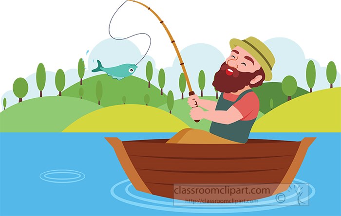 Fishing-Clipart - happy-fisherman-on-boat-fishing-in-lake-clipart