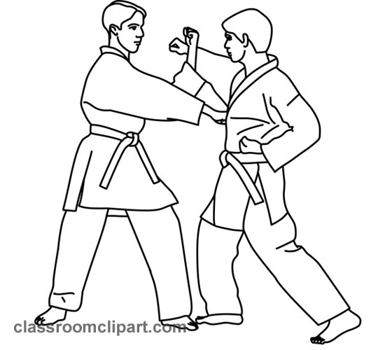 Karate Clipart - two_maen_practicing_karate_outline - Classroom Clipart