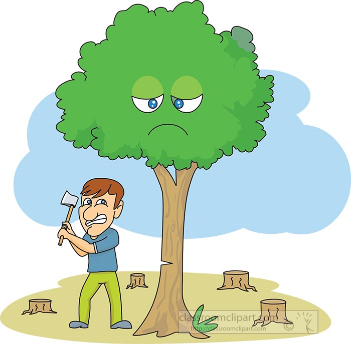 Trees Clipart - man-cutting-angry-tree-clipart - Classroom Clipart