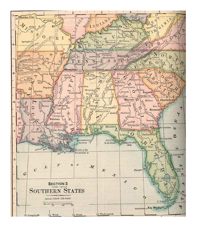 Historic Map Of Southern States 